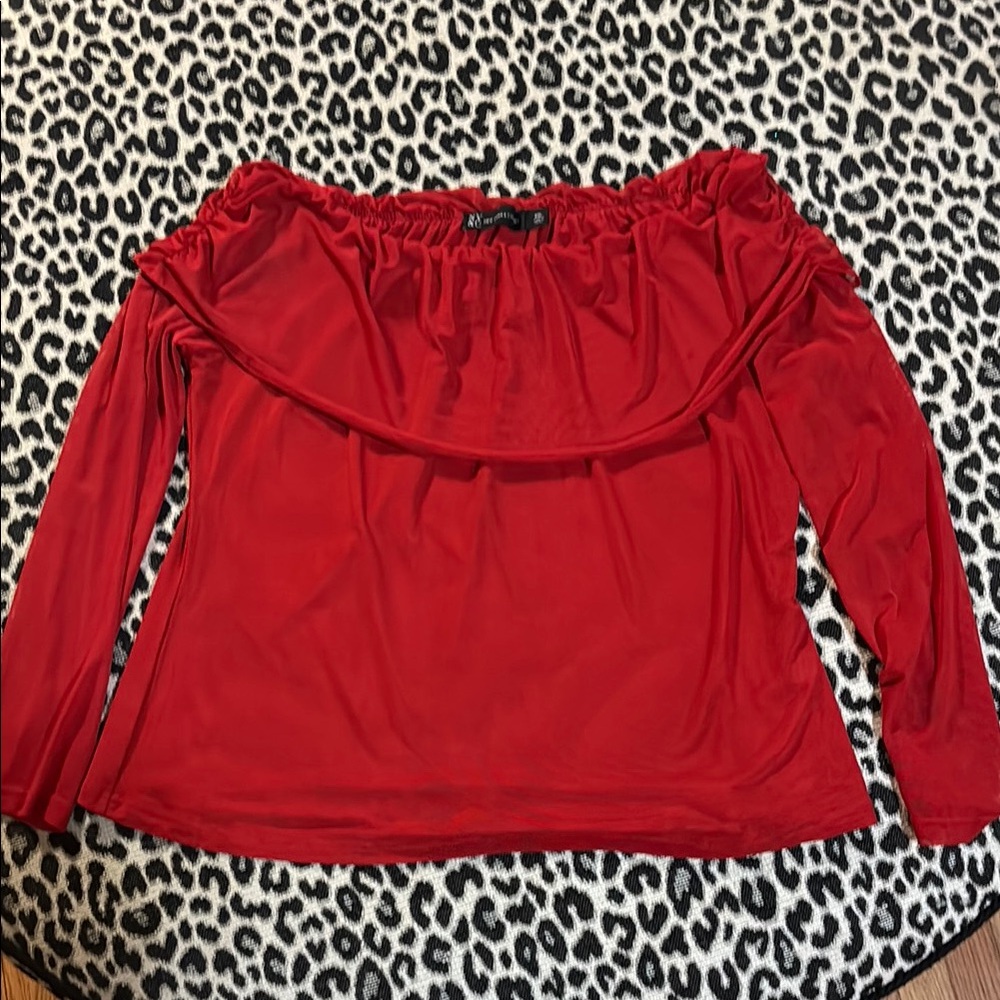 Women’s Red Off-Shoulder Mesh Top